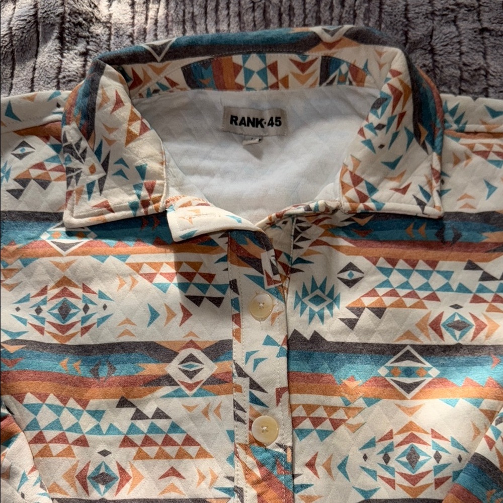 Wrangler Blue and Brown Bomber Jacket with Geometric Patterns